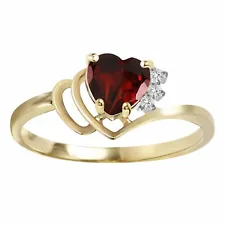 Womens 14k Yellow Gold Natural Garnet Diamond Heart Shape Gemstone Ring 0.97 tcw