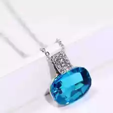 Elegant Blue Topaz Women Jewelry 925 Sterling Silver Necklace (Pendant + Chain)