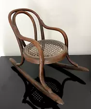 Antique Miniature Rattan Seated Rocking Chair for Doll or Teddy Bear