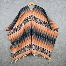 Traditional Handmade Mexican Poncho Serape With Fringe & Underside Pocket COLORS