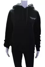 Off White Womens Cotton Front Pocket Long Sleeve Pullover Hoodie Black Size M