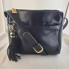 Tignanello Leather Black Crossbody Organizer Purse Multiple Compartments Tassel