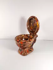 Vtg MCM Art Pottery Toilet Cup Mug Planter Brown Red Splatter Glazed Unique!