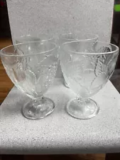 Presses Glass Fruit Embossed Heavy Water Goblets Set Of 4