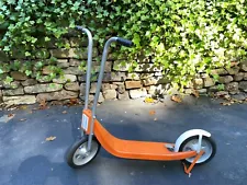 VINTAGE ANTIQUE PUSH SCOOTER 2 WHEEL ORANGE WHITE WITH FOOT BREAK