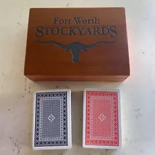 Wooden Box Two Deck Playing Card Fort Worth TX Stockyards Collectors Set