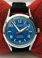 Used Hermes Blue-Dial Recently Serviced Hand Winding 17Jewels Men's Wrist Watch