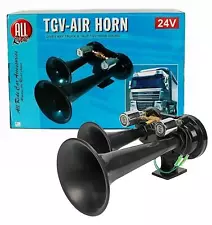 24V Diesel Train Air Horn Black For HGV Truck Lorry for Man Daf Scania 170dB