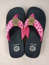 Yellow Box Flip Flops Polka Dots Size 7.5 Thong Sandals Yellow Box Pink & White