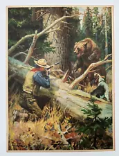 Dangerous Sport, Vintage Philip R Goodwin Western Print, Hunter, Bear, Dog