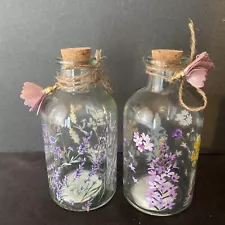 Decorated Floral GLASS BOTTLES Set Of 2 NEW