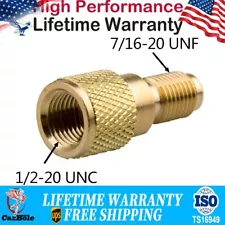 AC Brass Adapter Freon Fitting 1/4" Male to 1/2" ACME Female w/ Valve Core