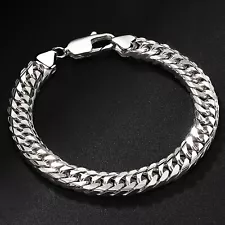 Pure Platinum 950 Chain Men Lucky 4mm Curb Cuban Link Bracelet 14.07g/8.2inch