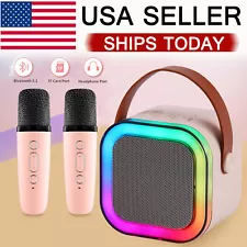 Pink Karaoke Machine for Kids with 2 Wireless Microphones Mini Bluetooth Speaker