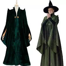 Harry Potter Minerva McGonagall Professor Cosplay Costume Dress Robe Hat Wand