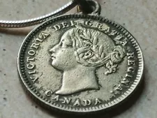 Rare 1893 Queen Victoria Canada Silver Coin Pendant 18" 925 Italy Silver Chain