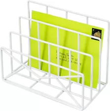 3 Slot Freestanding White Metal Mail Sorter, Office Desktop Storage Organizer