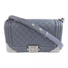 CHANEL Quilted CC SHW Le Boy 25 Chain Shoulder Bag Lambskin Leather Dark Grey