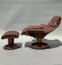 EKORNES STRESSLESS LEATHER RECLINER LOUNGE CHAIR & OTTOMAN DANISH MODERN NORWAY