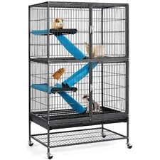 2-Story Rolling Metal Ferret Cage Chinchilla Guinea Pig Rat Critter Cage Black