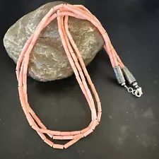 Native American Pink Coral Sterling Silver 3 Strand Necklace 21" 17817