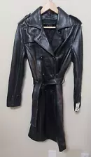 Wilsons Leather Pelle Studio Black Leather Trench Coat Women's Medium New