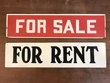 Lot of 2 For Rent & For Sale Double Sided Signs on Masonite Board 6" X 24" (A3)