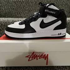 Stussy x Nike Air Force 1 Mid Black White Men's Size 10.5 NIB