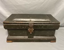 Antique Solid Wood Tool Chest Carpenters Box Old Green Paint 22.75"W 11.5"H