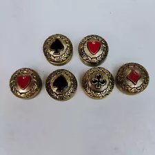 Vintage NONY Button Covers Set Of 6 Gold Tone, Playing Cards Spade Heart Club