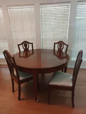 Antique Hepplewhite Style Dining Table 4 Chairs Inlaid Bellflower Solid Wood