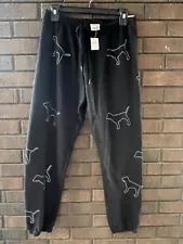 NWT Victoria’s Secret Pink rhinestone Dog Black Classic Pant Jogger Medium Bling