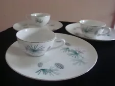 SALE! 6 Vintage MCM Snack Plates & Cups, Laurel Japan China, Pine Cone Excellent