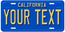 California 1970s Personalize Tag License Plate ANY TEXT YOUR NAME Custom Blue