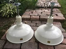 Pair 18" White Westinghouse Porcelain Industrial Barn Gas Station Light Vintage