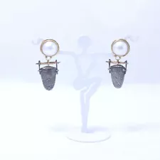 Carolyn Morris Bach Handmade Fine Silver 18k Yellow Gold & Pearl Earrings