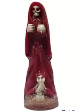 Red Fixed 1.25" Pocket Santa Muerte Holy Death Grim Reaper Statue Mexico Curada