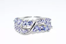 .925 STERLING SILVER 1.00CT NATURAL ROUND & MARQUISE CUT TANZANITE CLUSTER RING