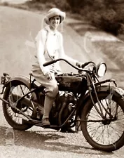 ANTIQUE WOMAN ON EARLY INDIAN MOTORCYCLE 8X10 REPRODUCTION PHOTO PRINT