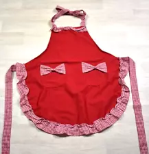 Cotton Full Apron Red Check Ruffle Bows Housewife Feminine Trad Wife Americana