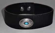 Western Inspired Wide Band Faux Leather Silver & Turquoise Concho Tribal Choker