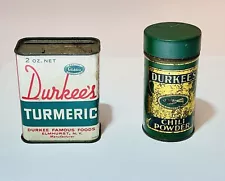 Vintage Tins DURKEE'S Chili Powder & Turmeric Spices Two Tins 1930's - 1950's