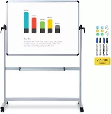 VIZ-PRO Double-Sided Magnetic Mobile Whiteboard, 48 x 32 Inches, Aluminium Fr...