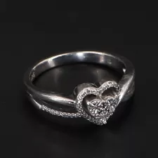 Sterling Silver - INDIA Diamond Heart Promise Wedding Ring Size 7 - 3g