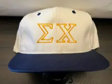 Sigma Chi Cream/Navy Cotton Baseball Hat with Embroidered Letters, NOS