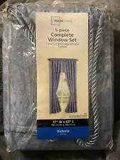 Mainstays Home 5 Piece Complete Window Set Cottage Blue Victoria 77” x 63”