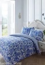 ORIENTAL TOILE BLUE DUVET COVER REVERSIBLE ETHNIC BIRDCAGE FLORAL GEO TRELLIS