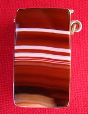 ANTIQUE MINTY MINIATURE MULTI~COLOR AGATE MATCH SAFE ~ WATCH FOB COMBINATION