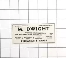 New Listing1933 Game Birds And Eggs For Sale By M Dwight, The Pheasantries, Berkhamsted, Ad