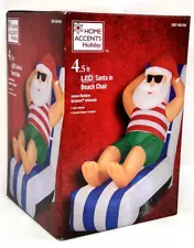 Santa in Beach Chair Christmas Gemmy 4.5 ft LED Airblown Inflatable NIB Holiday